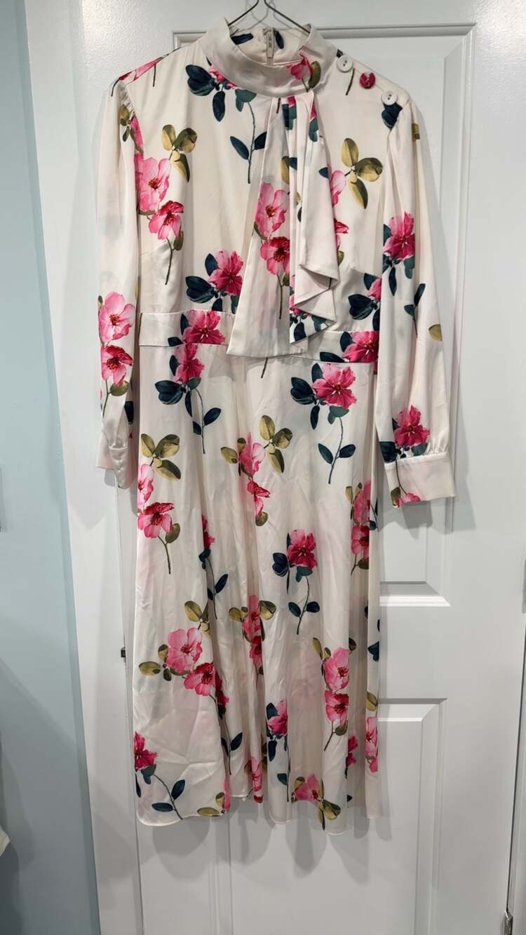 Alexia Admor Pink Floral Print Long Sleeve Midi Dress Size 14
